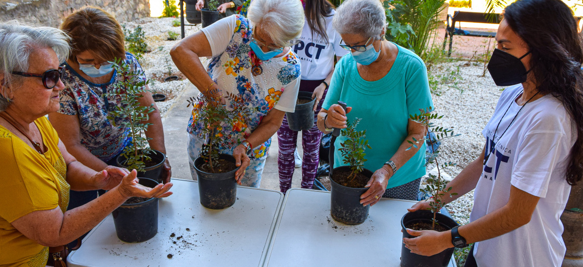 Personas mayores de Cartagena plantan especies autóctonas para revitalizar el jardín de La Milagrosa